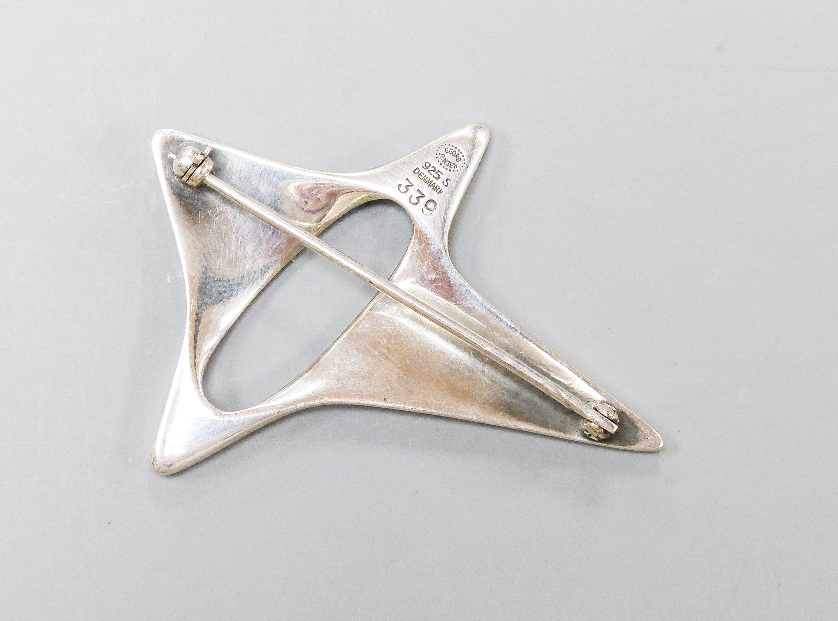 A Georg Jensen sterling abstract brooch, no. 339, 57mm.